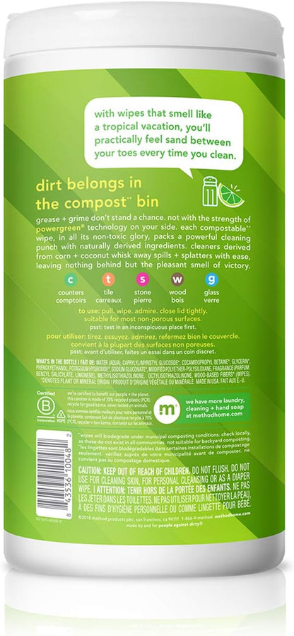 Method Lime & Sea Salt All-Purpose Wipes for an Uncluttered Kitchen, One-Canister Replacement for Sprays and Towels
