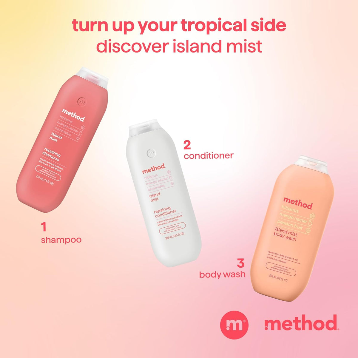 Method Repairing Shampoo, Island Mist - Simple Daily Wash for Color Safe, Free From Hair Care - 14 oz