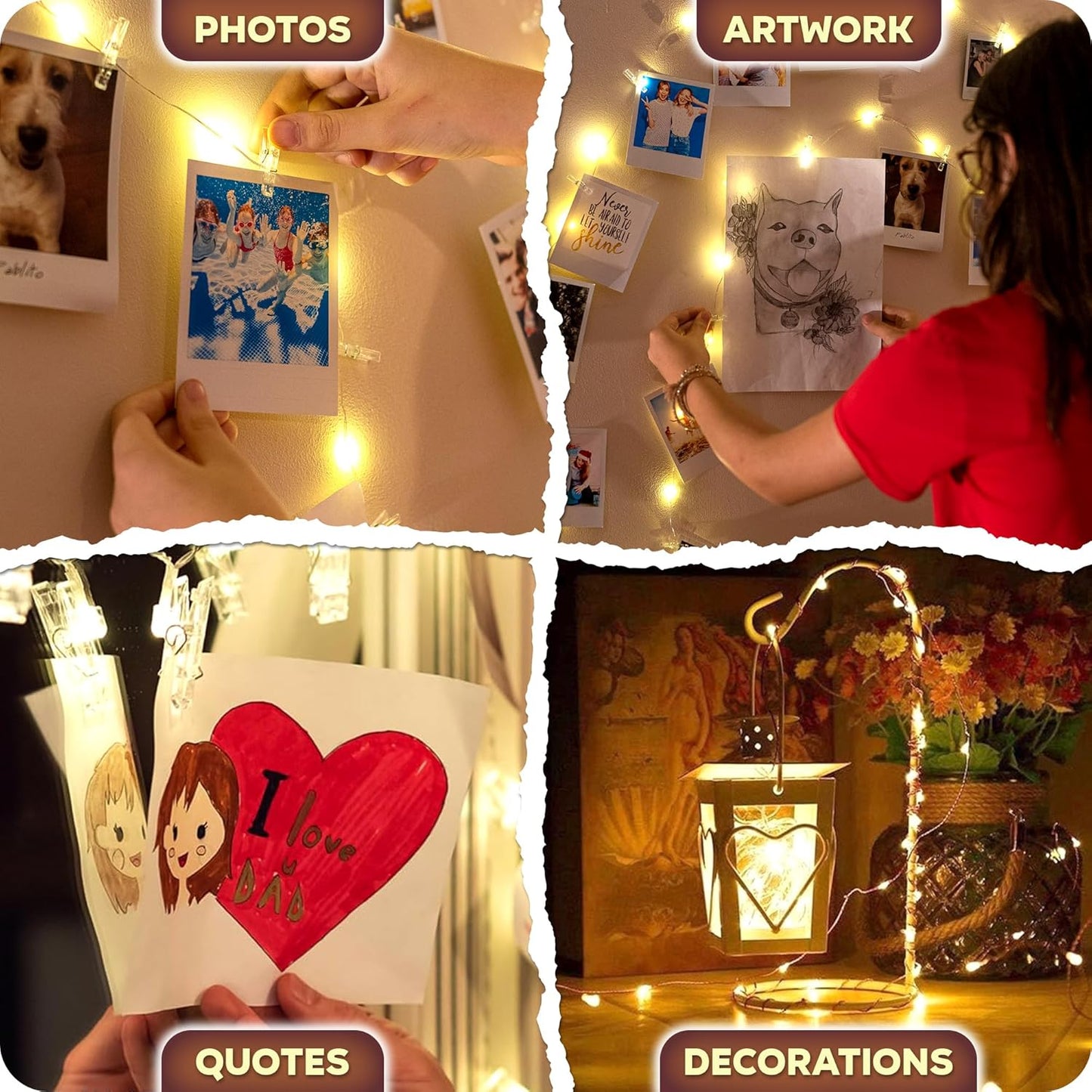 Mind-Glowing Photo Clips String Light - Cozy Birthday Gift for Her, Warm White Fairy Lights for Bedroom Wall and Dorm Decor