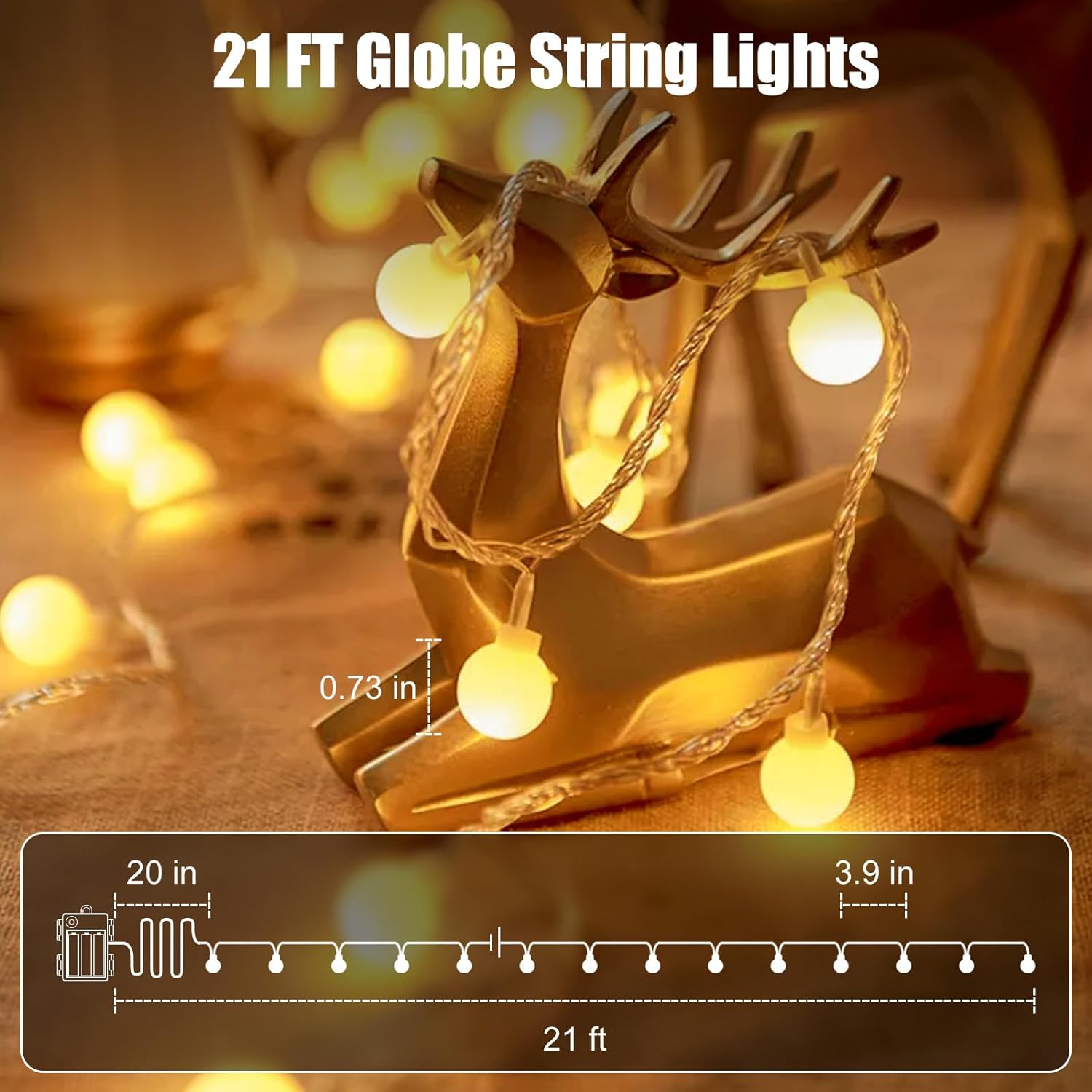 Minetom Battery Operated Globe String Lights – Warm White Bedroom Decor, Cozy Ambient Lighting for Living Room & Dorm