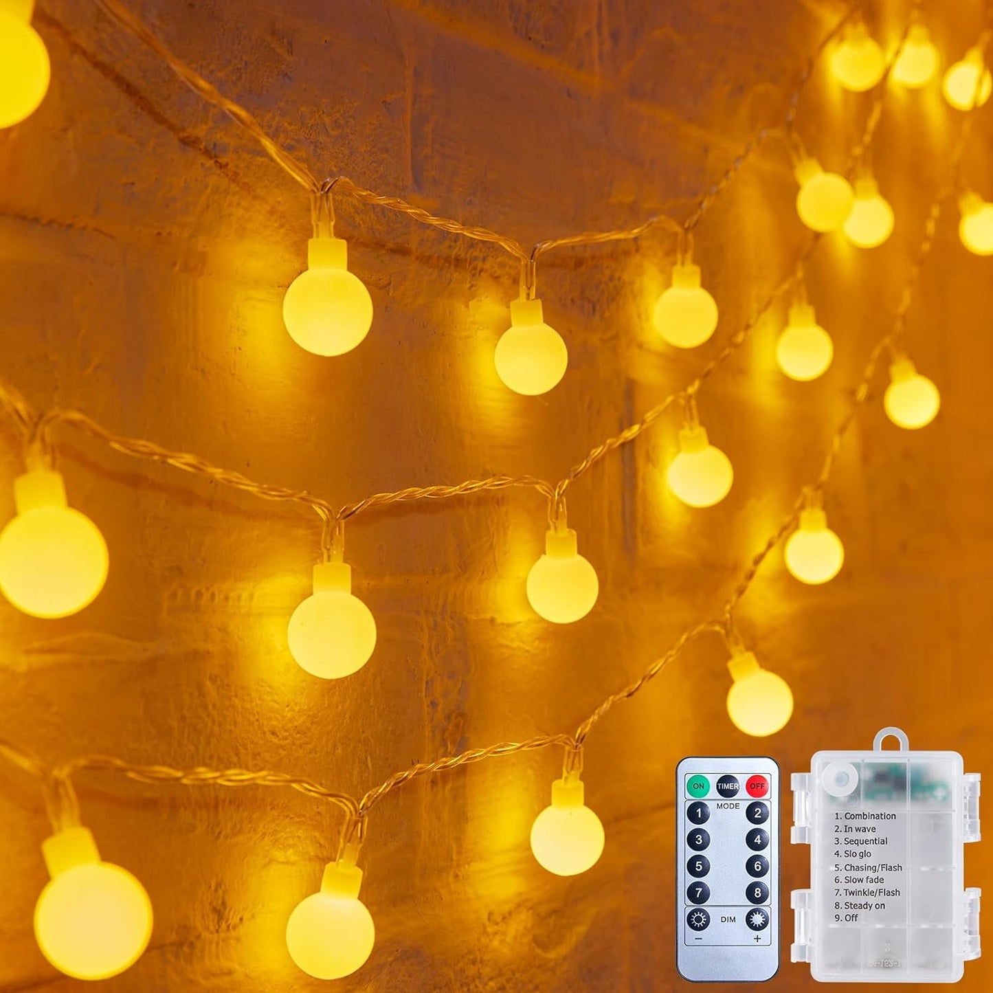 Minetom Battery Operated Globe String Lights – Warm White Bedroom Decor, Cozy Ambient Lighting for Living Room & Dorm