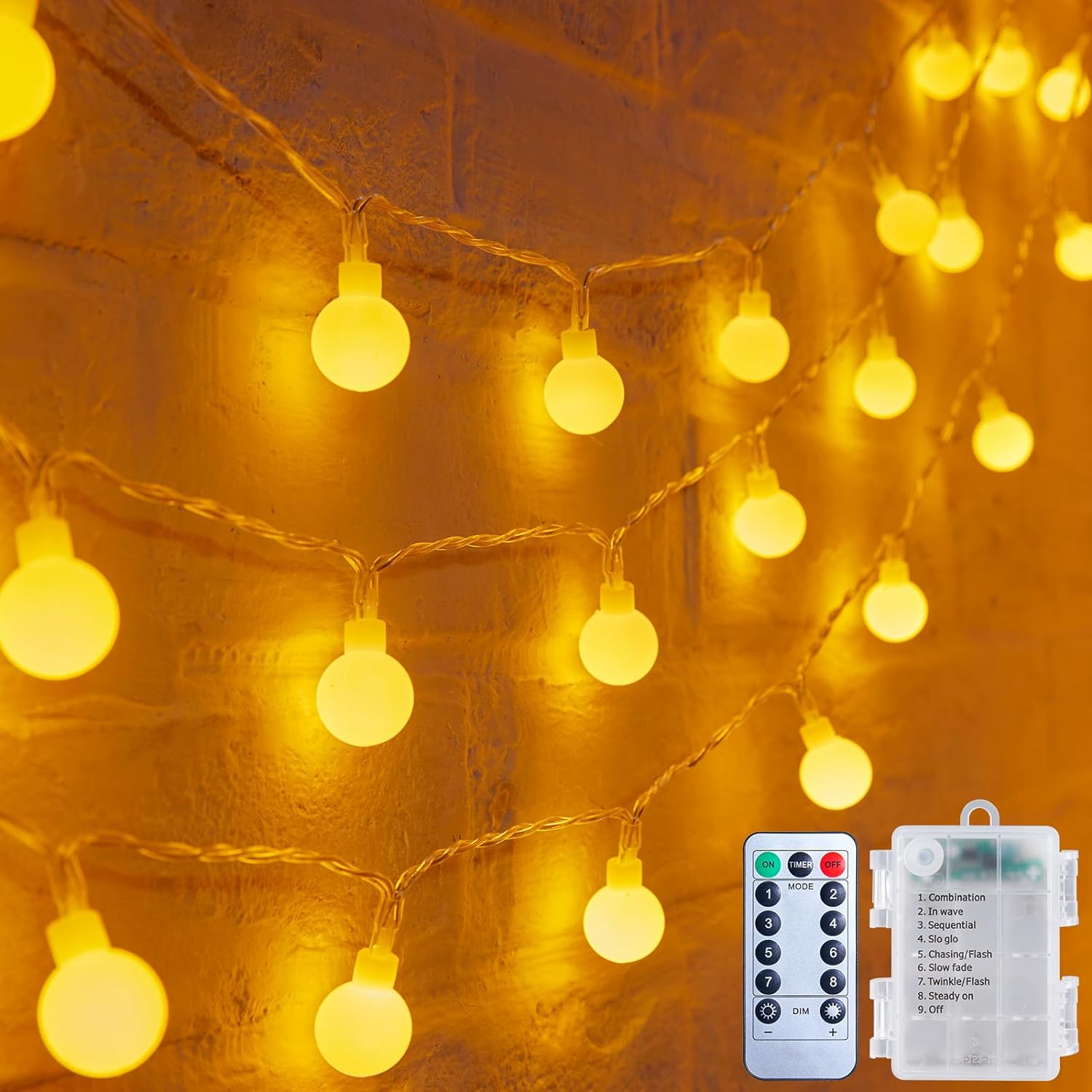 Minetom Battery Operated Globe String Lights – Warm White Bedroom Decor, Cozy Ambient Lighting for Living Room & Dorm