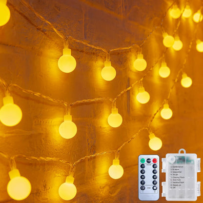 Minetom Battery Operated Globe String Lights – Warm White Bedroom Decor, Cozy Ambient Lighting for Living Room & Dorm