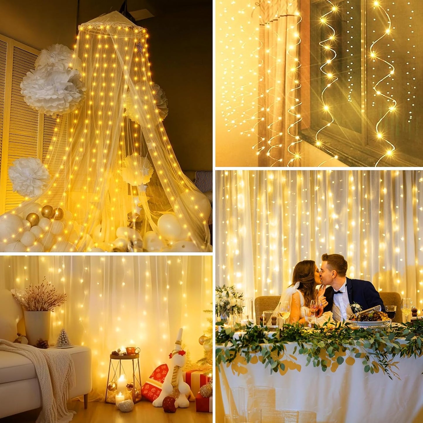 Minetom Curtain Lights 300 LED – Aesthetic Bedroom Decor, Warm White Wall Backdrop with Remote and Timer