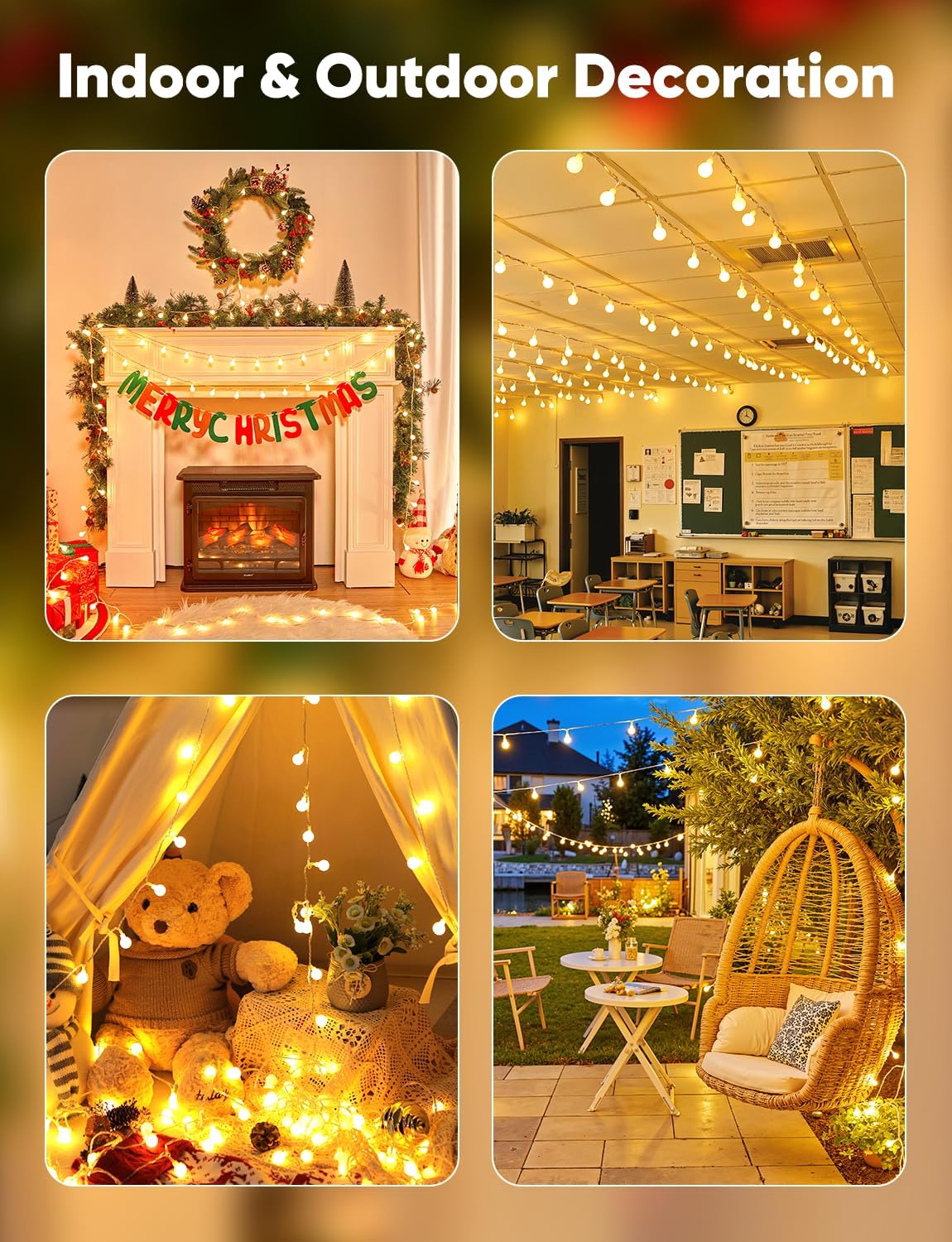 Minetom Globe String Lights – Cozy Bedroom Aesthetic & Living Room Ambient Decor, 33ft 100 LED Warm White Plug-in Fairy Lights with Remote