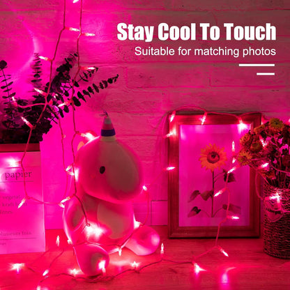 Minetom Pink Fairy Lights – Aesthetic Bedroom Decor, 39ft 100 LED String Lights with 9 Color Changing Modes