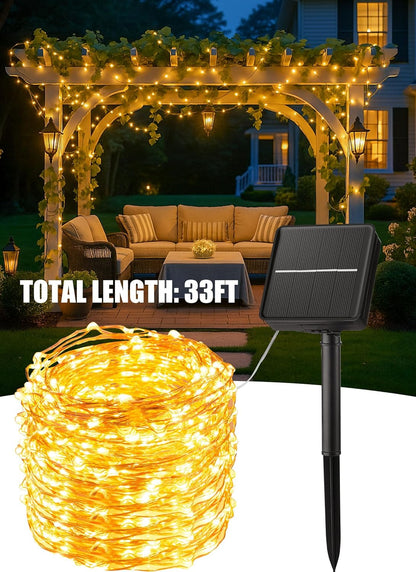 Minetom Solar String Lights Outdoor, 33Ft 100 LED Waterproof Fairy Lights for Patio Camping and Backyard Gatherings
