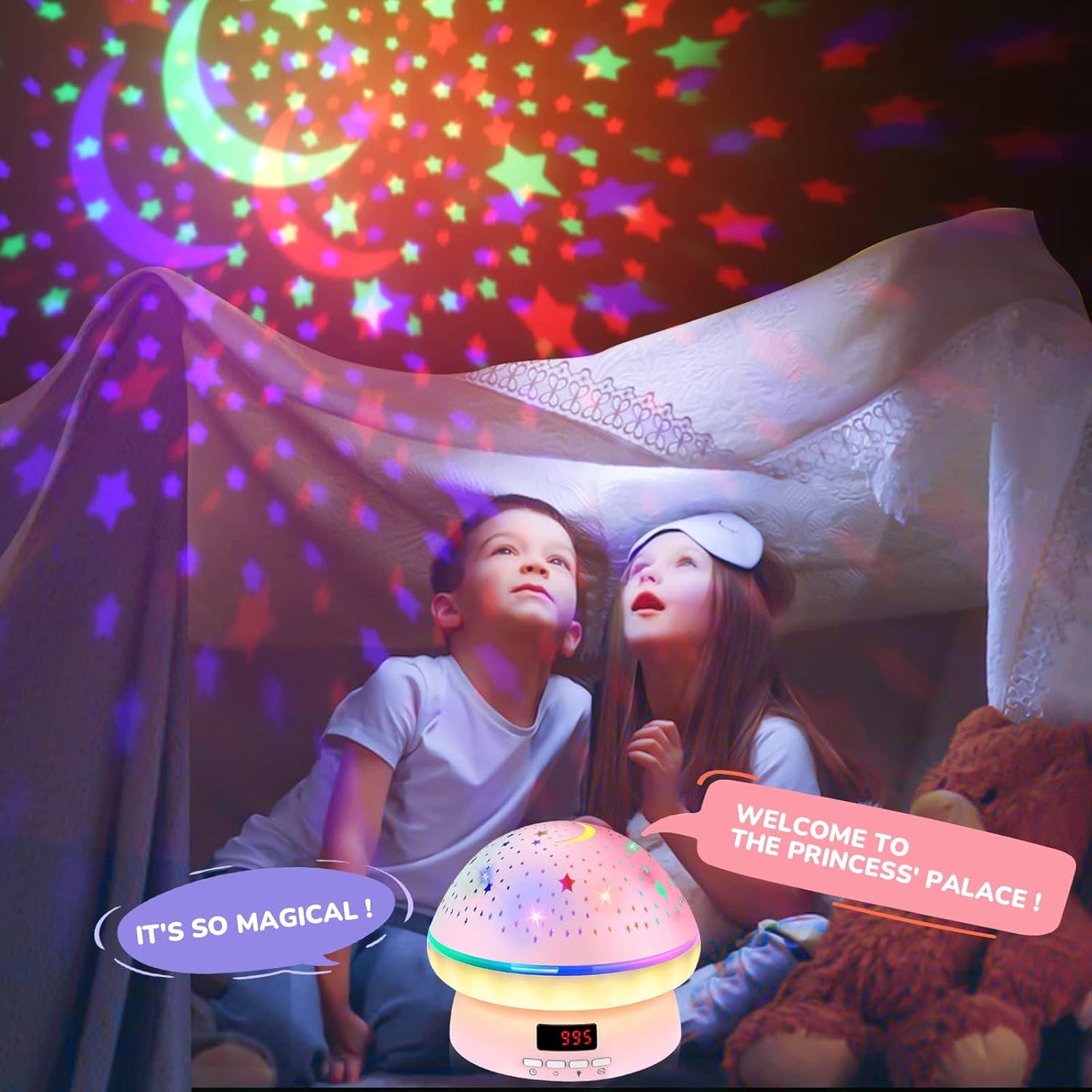 MINGKIDS Star Night Light Projector – Birthday Gift for 3-8 Year Old Girls, Gift-Ready Pink Kawaii Mushroom Lamp