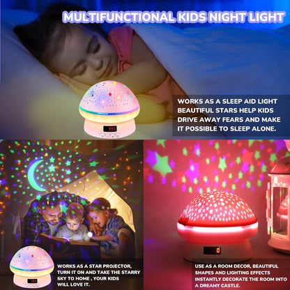 MINGKIDS Star Night Light Projector – Birthday Gift for 3-8 Year Old Girls, Gift-Ready Pink Kawaii Mushroom Lamp