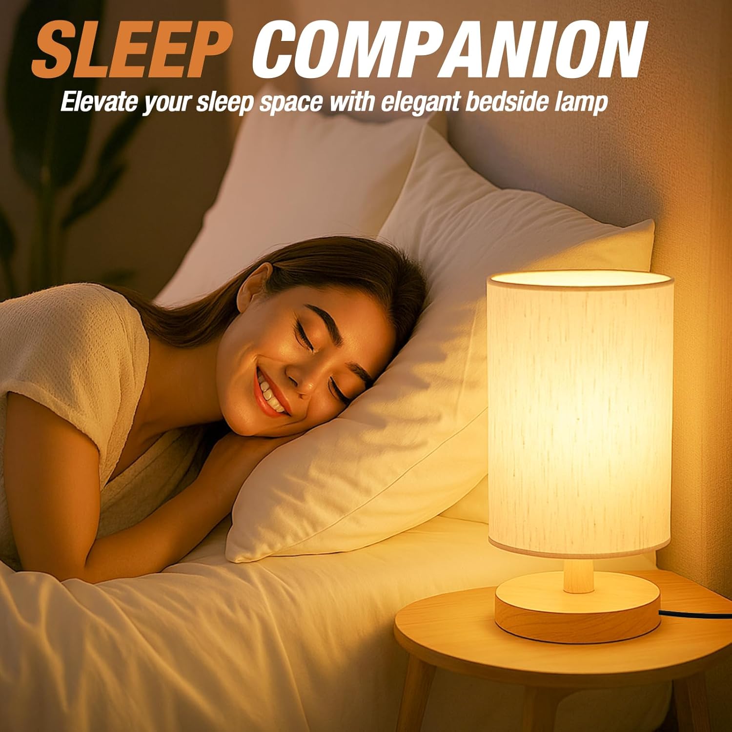 Minimalist Table Lamp for Clean Scandinavian Bedrooms, Warm White Bedside Light with Linen Shade