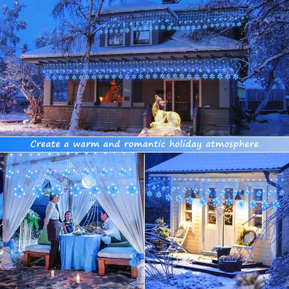 Minimax Holiday Snowflake Curtain Lights – 6.5ft Bedroom Window Backdrop, 144 LED Fairy Lights with 12 Snowflake Ornaments
