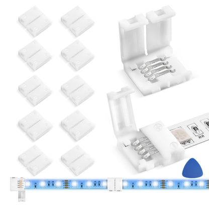 MISSOURI 10-Pack L-Shape 4-Pin LED Strip Connectors – Solderless Corner Solution for Living Room Ambient Lighting, Fits 10mm RGB 2835 3528 5050 Strips