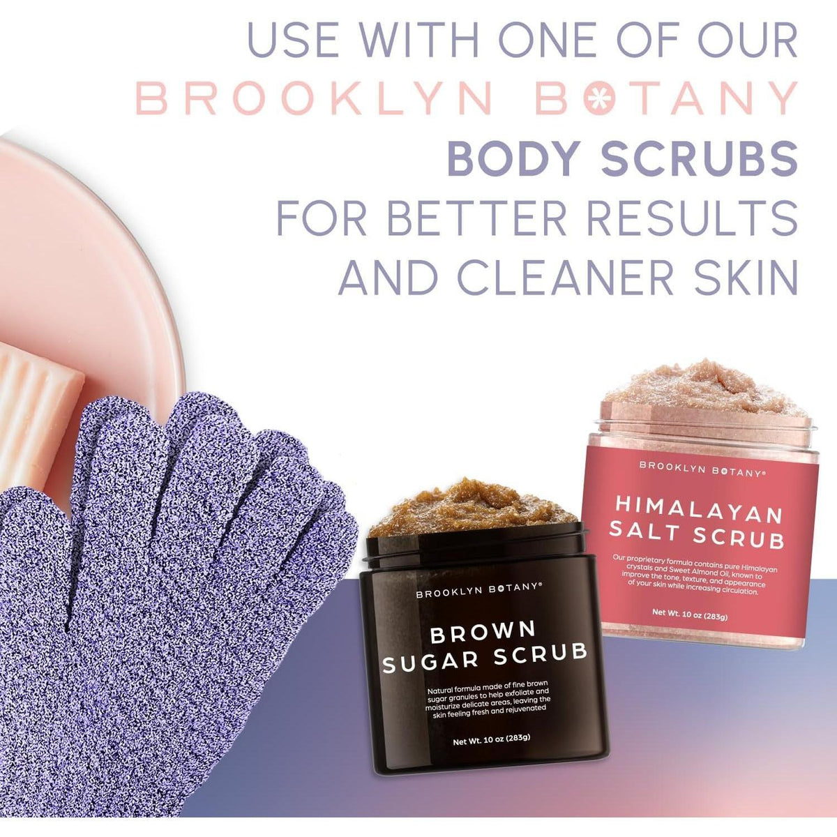mitt/glove format that fits the hand for controlled scrubbing and self-massage