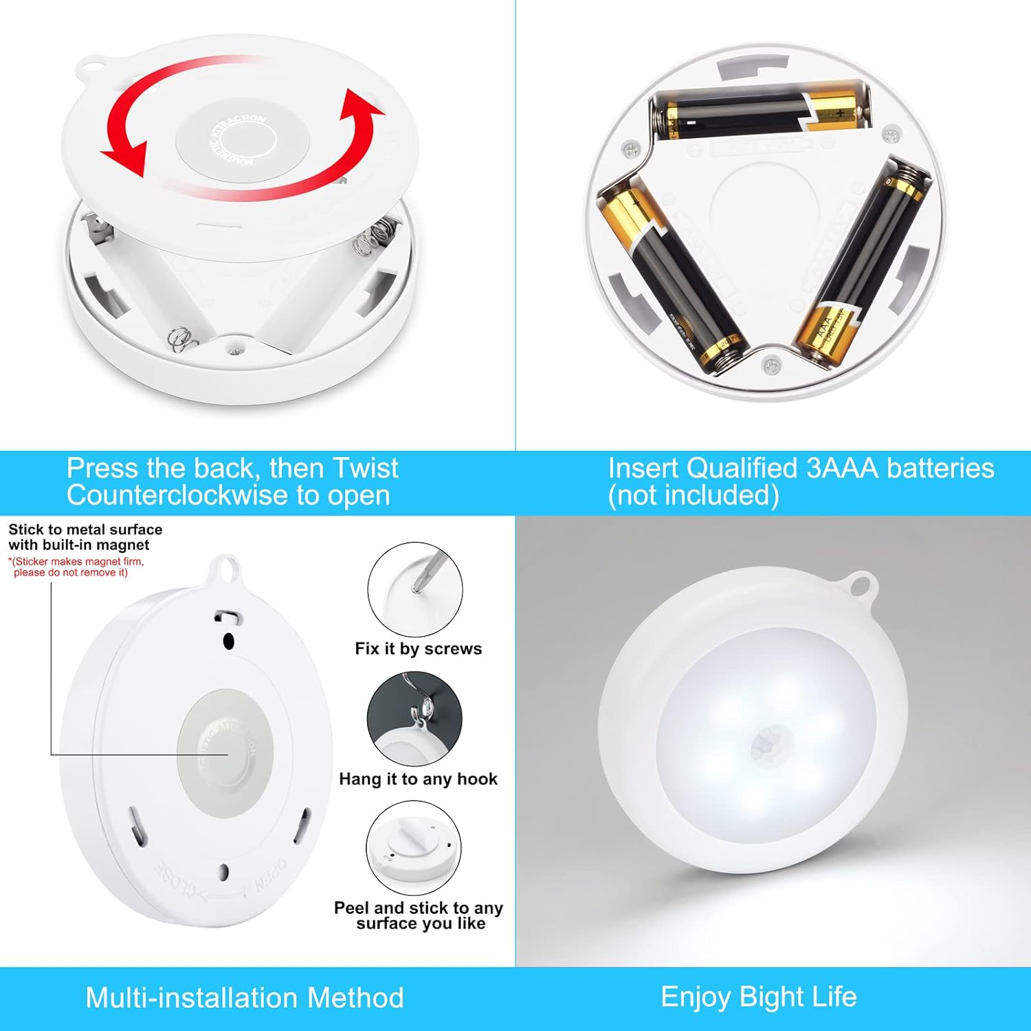 Mlambert 4 Pack Stick-On Motion Light, Cordless LED Night Light in Neutral White for Clean Modern Interiors