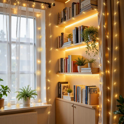 Mlambert LED Fairy Lights Warm White – Cozy Living Room Aesthetic, Battery Operated String for Mantel and Bookshelf Styling
