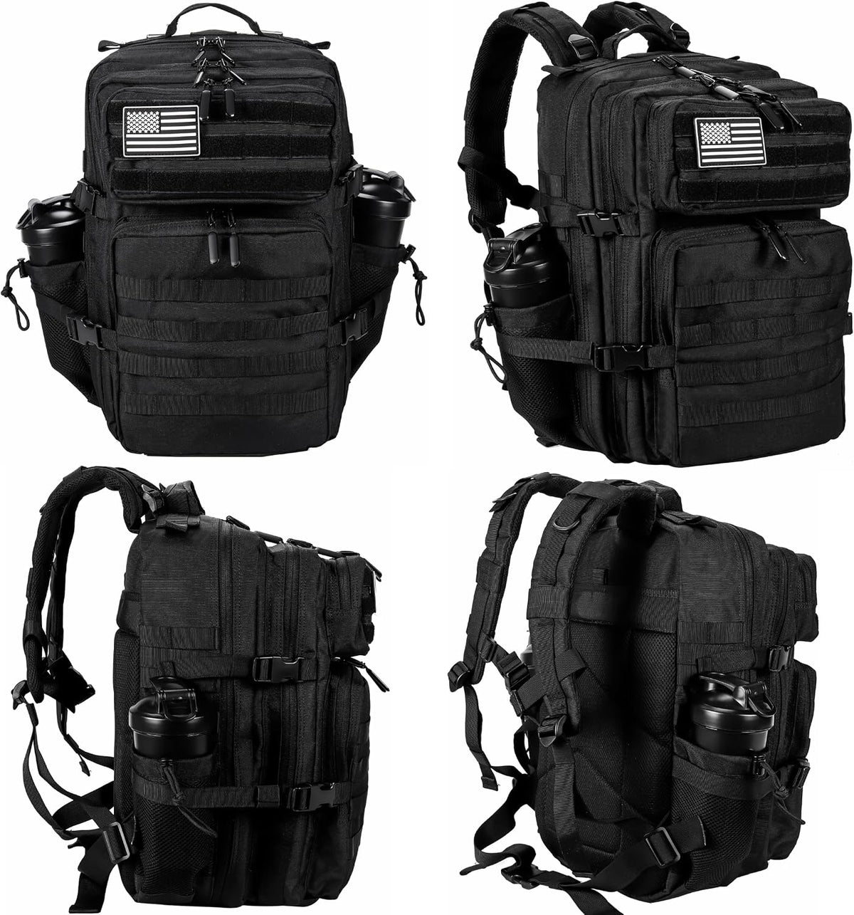molle webbing system for attaching pouches, water bottle bags, and accessory kits
