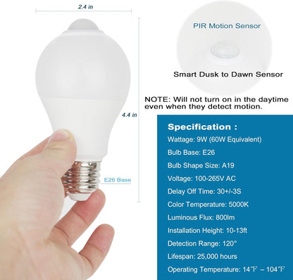 Motion Sensor Light Bulbs – Weather-Smart Outdoor Security Lighting for Porch, Driveway, Garage, Patio