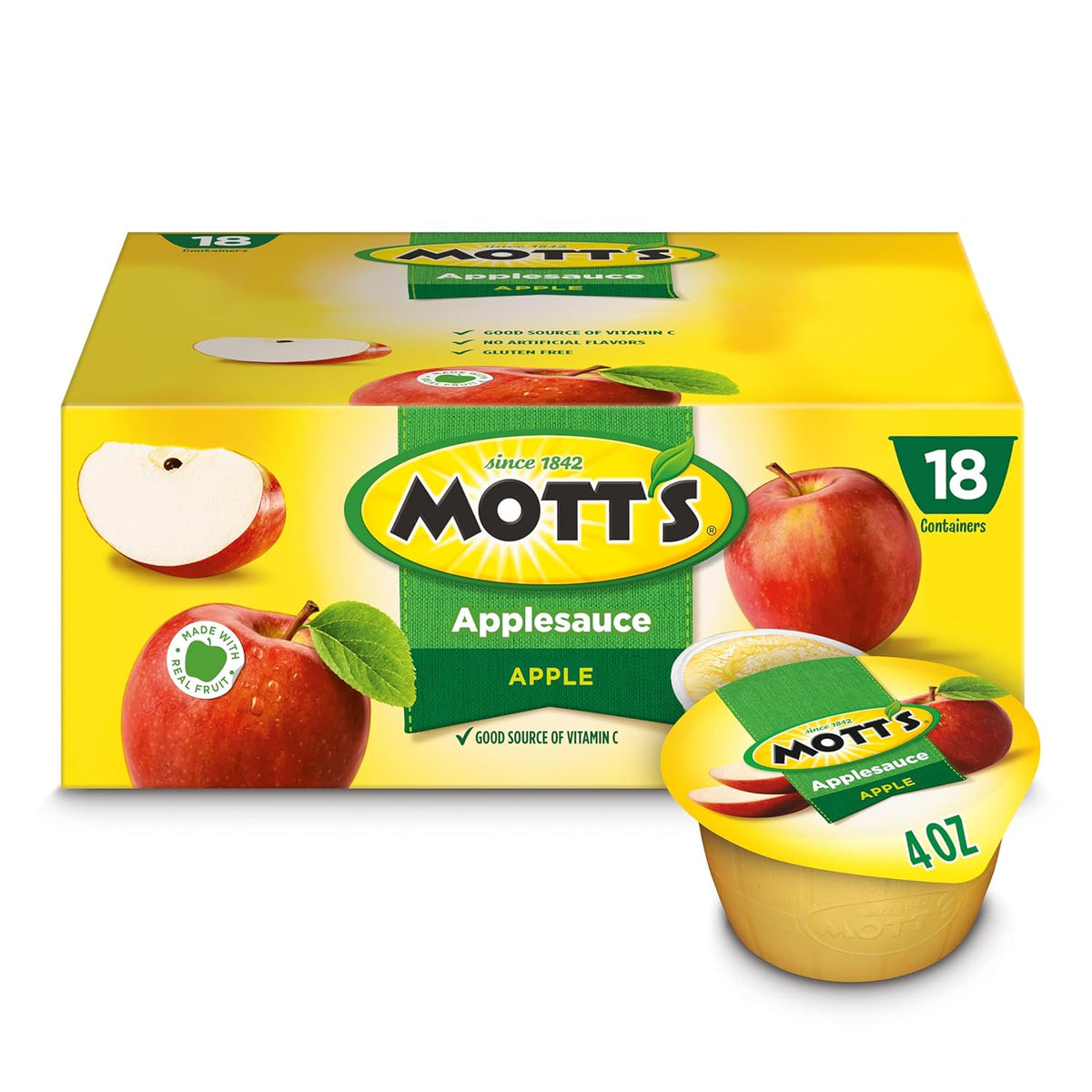 Mott's Gluten Free Cholesterol Free Applesauce Cups - Healthy Snack Choice for Mindful Eating Diet Plans and Daily Vitamins