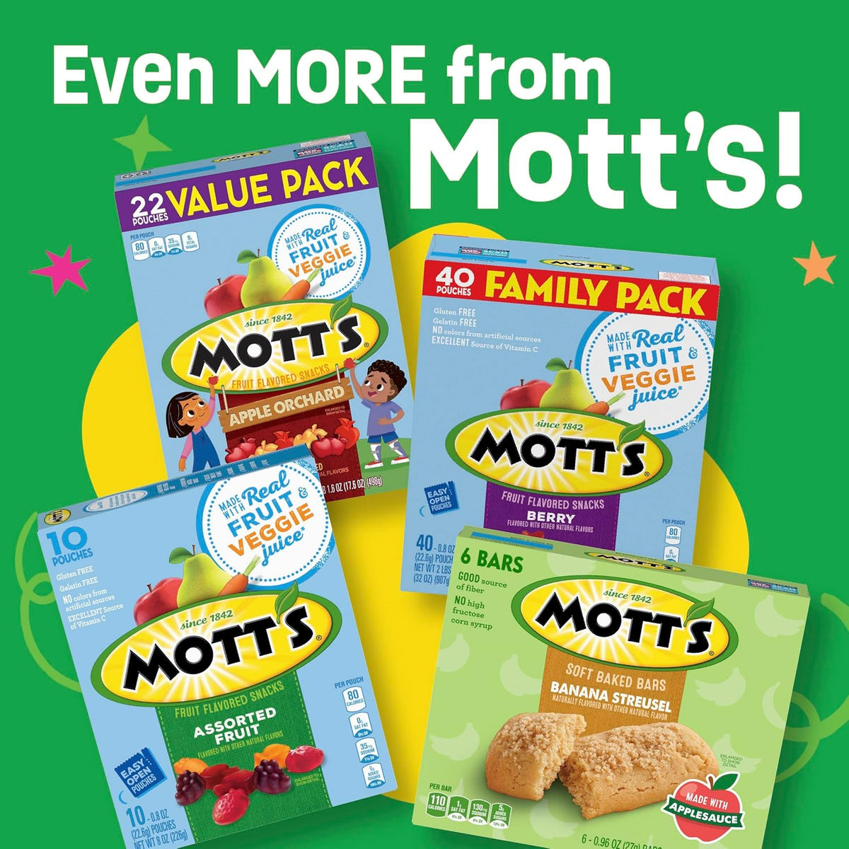 Mott's Soft Baked Bars – After-School Treat for Kids, Soft Cookie Bar 6-Count Box