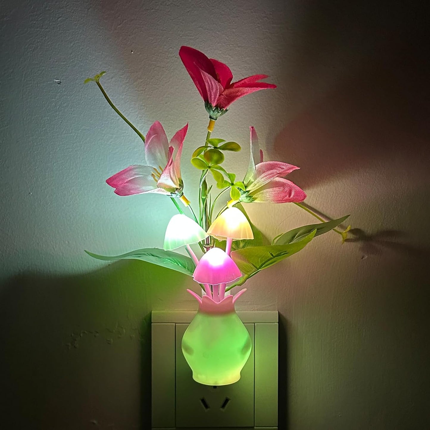 MushroomBloom Plug-in Night Light – Nursery Safe Color Changing LED for Kids Room and Baby Sleep