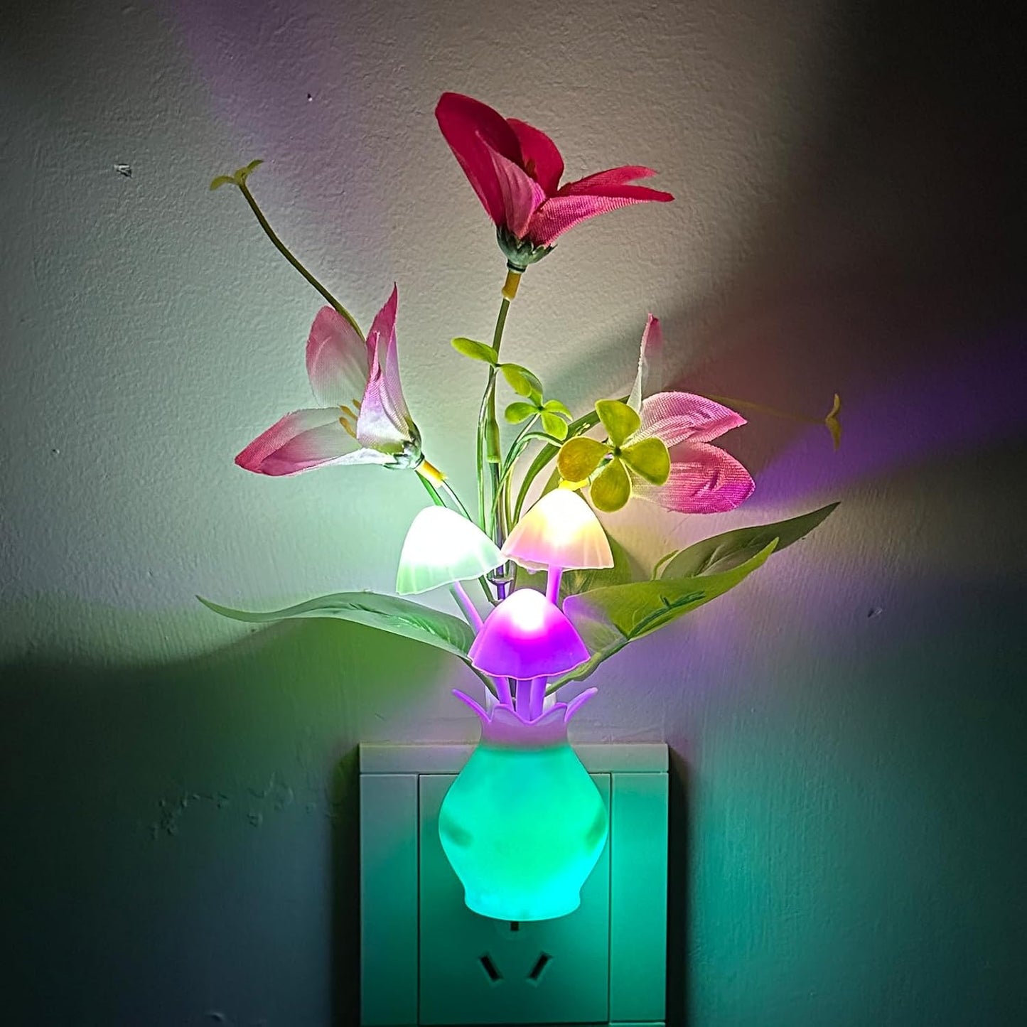 MushroomBloom Plug-in Night Light – Nursery Safe Color Changing LED for Kids Room and Baby Sleep