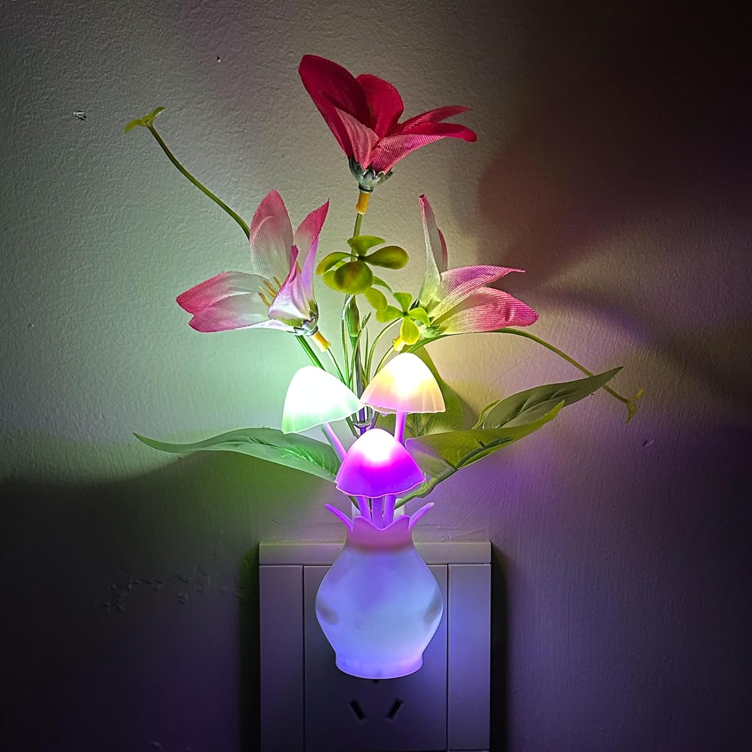 MushroomBloom Plug-in Night Light – Nursery Safe Color Changing LED for Kids Room and Baby Sleep