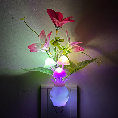 MushroomBloom Plug-in Night Light – Nursery Safe Color Changing LED for Kids Room and Baby Sleep