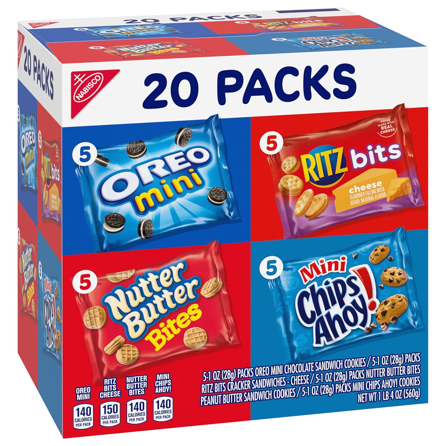 Nabisco Classic Mix Variety Pack – Office Snack Drawer Staple for Break Rooms and Conference Tables, 20 Single-Serve Packs