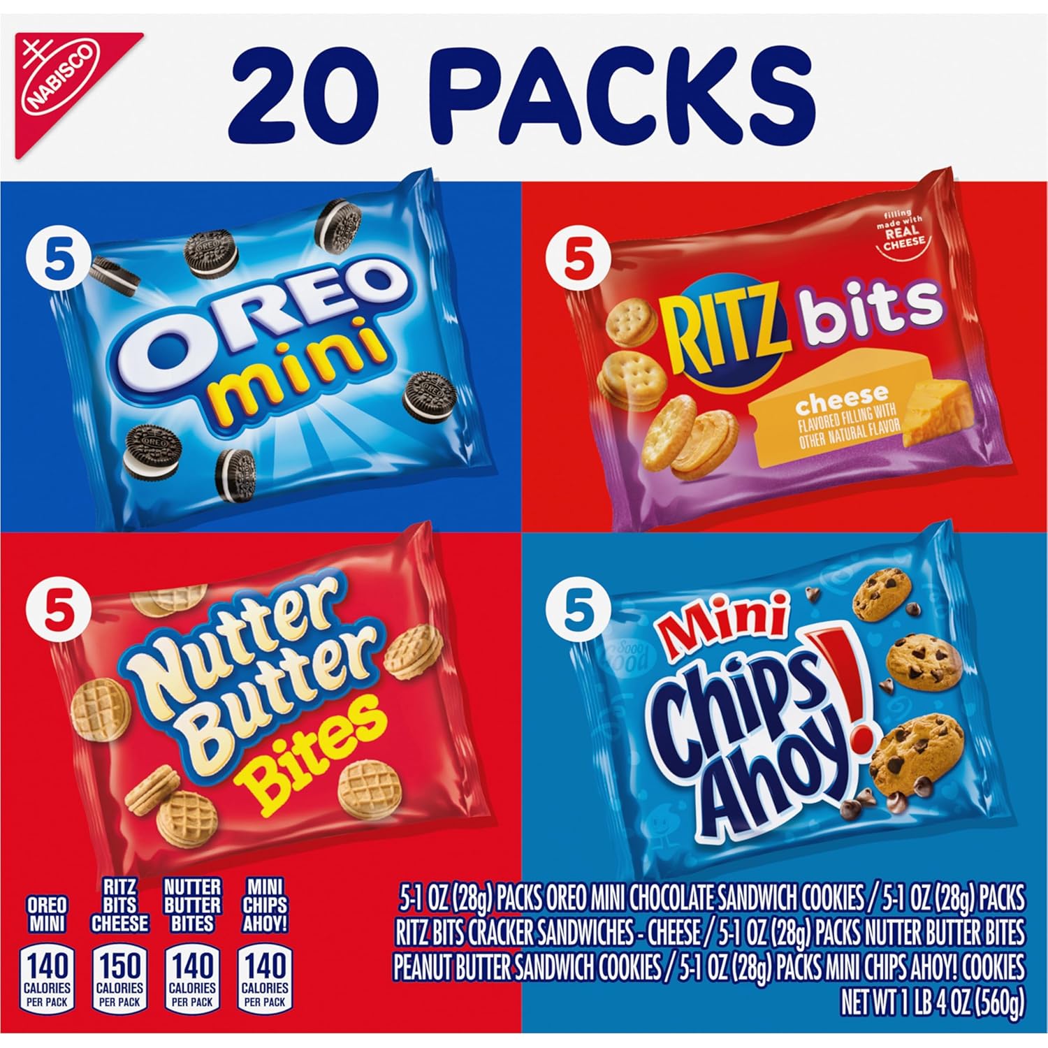 Nabisco Classic Mix Variety Pack – Office Snack Drawer Staple for Break Rooms and Conference Tables, 20 Single-Serve Packs