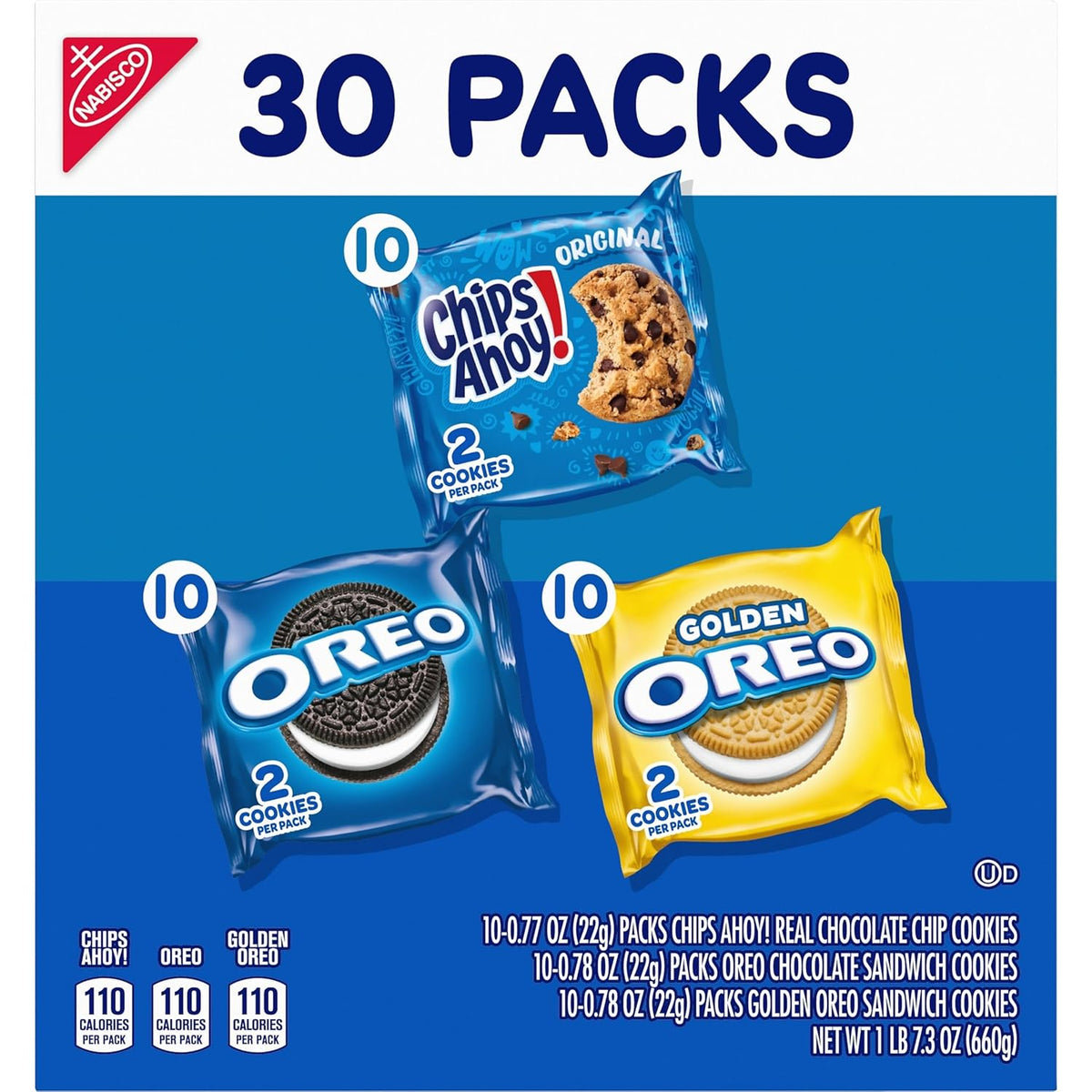 Nabisco Sweet Treats Cookie Variety Pack – Pre-Portioned Classroom Reward Snacks for Children, 30 Two-Cookie Packs