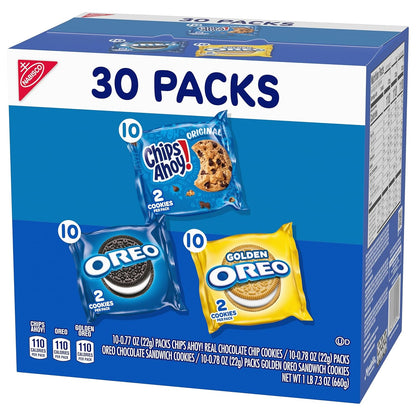 Nabisco Sweet Treats Cookie Variety Pack – Pre-Portioned Classroom Reward Snacks for Children, 30 Two-Cookie Packs