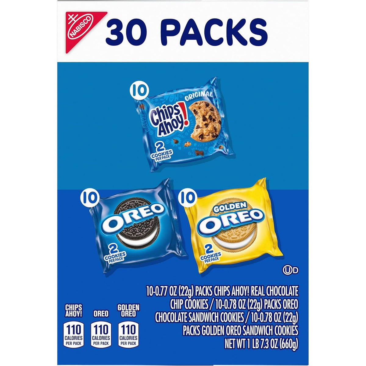 Nabisco Sweet Treats Cookie Variety Pack – Pre-Portioned Classroom Reward Snacks for Children, 30 Two-Cookie Packs