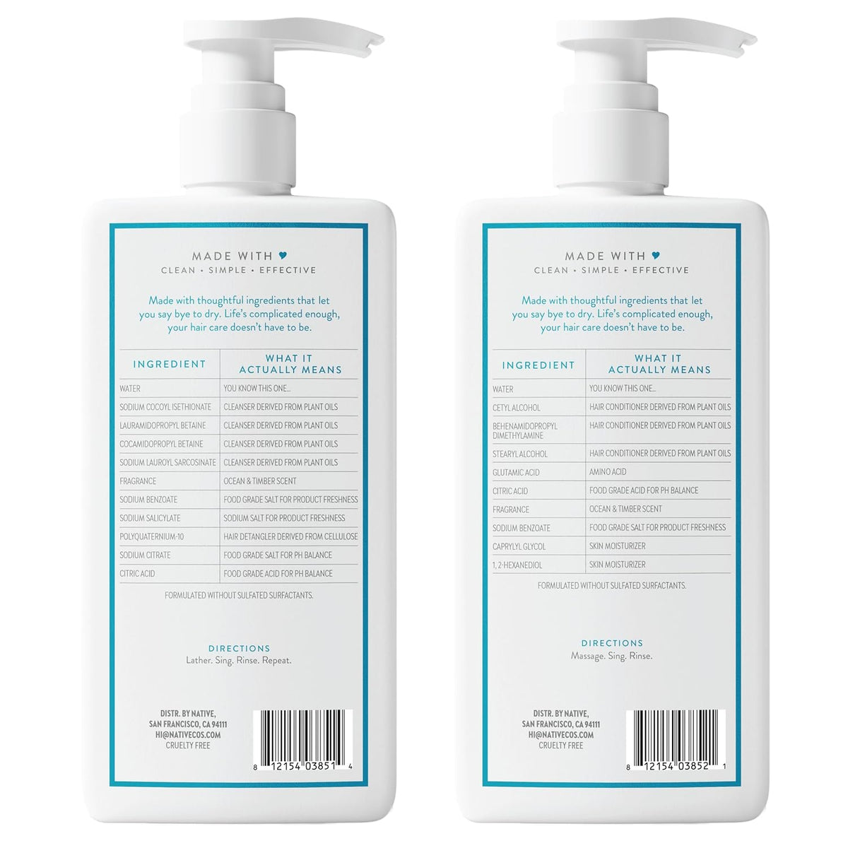 Native 2-Pack Hair Care – Simple Capsule for Shared Family Shower, Sulfate-Free Vegan Shampoo and Conditioner