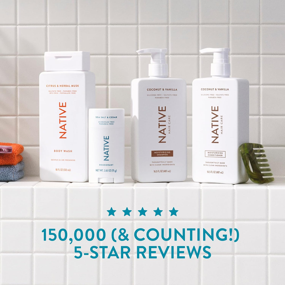 Native 2-Pack Hair Care – Simple Capsule for Shared Family Shower, Sulfate-Free Vegan Shampoo and Conditioner