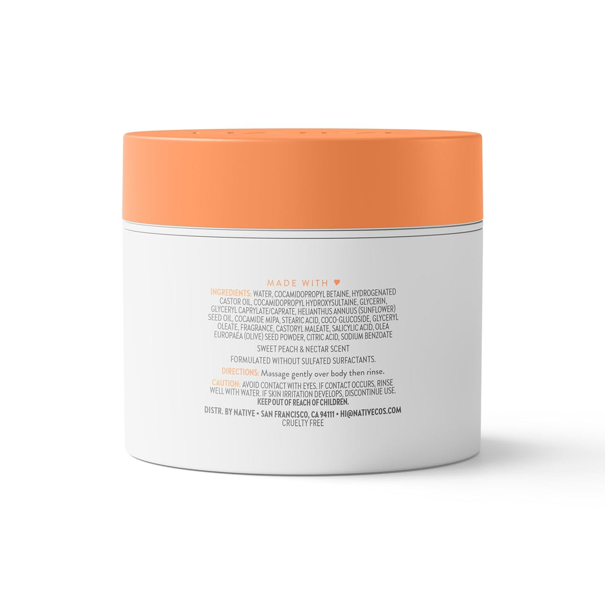 Native Body Scrub Sweet Peach & Nectar – Mindful Shower Ritual for Self Care Night, Gentle Salicylic Acid Exfoliation