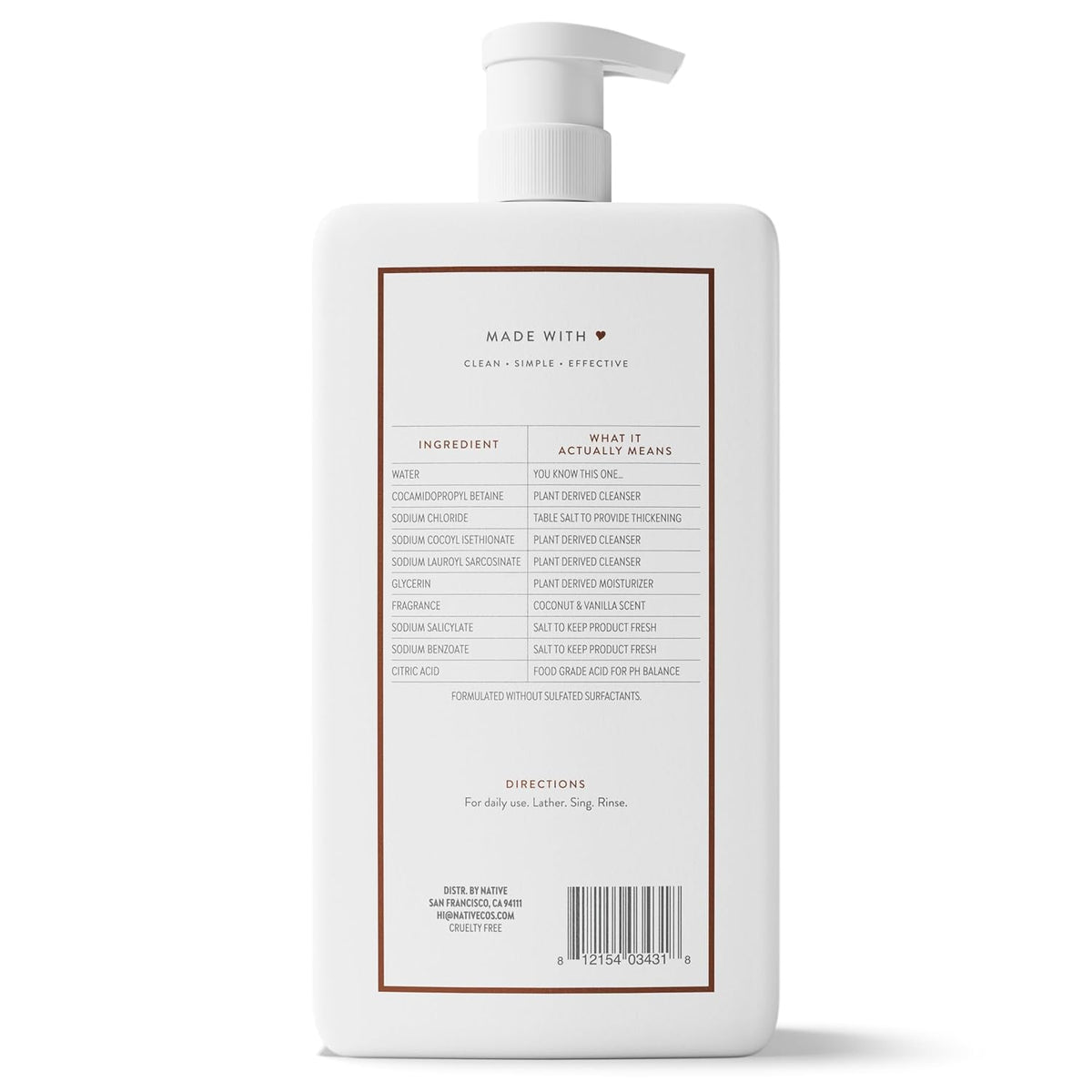 Native Body Wash Coconut & Vanilla 36 oz – Calming Daily Shower Ritual for Mindful Self-Care