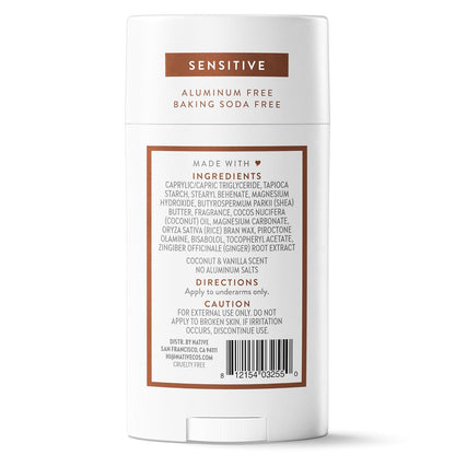 Native Deodorant Coconut and Vanilla Sensitive Skin – Indulgent Tropical Scent Stick for Uplifting Daily Confidence