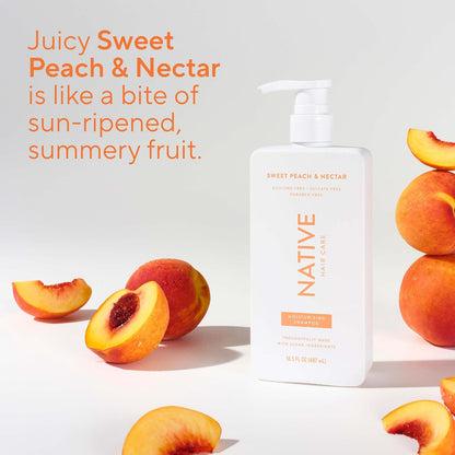 Native Moisturizing Shampoo Sweet Peach & Nectar – Self-Care Shower Ritual for Dry, Stressed Hair, 16.5 fl oz
