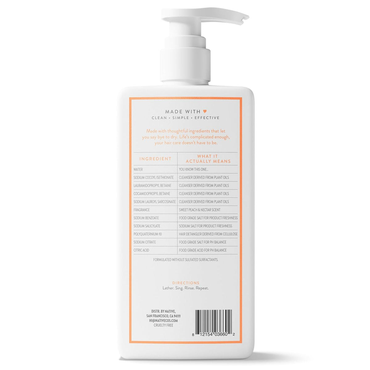 Native Moisturizing Shampoo Sweet Peach & Nectar – Self-Care Shower Ritual for Dry, Stressed Hair, 16.5 fl oz