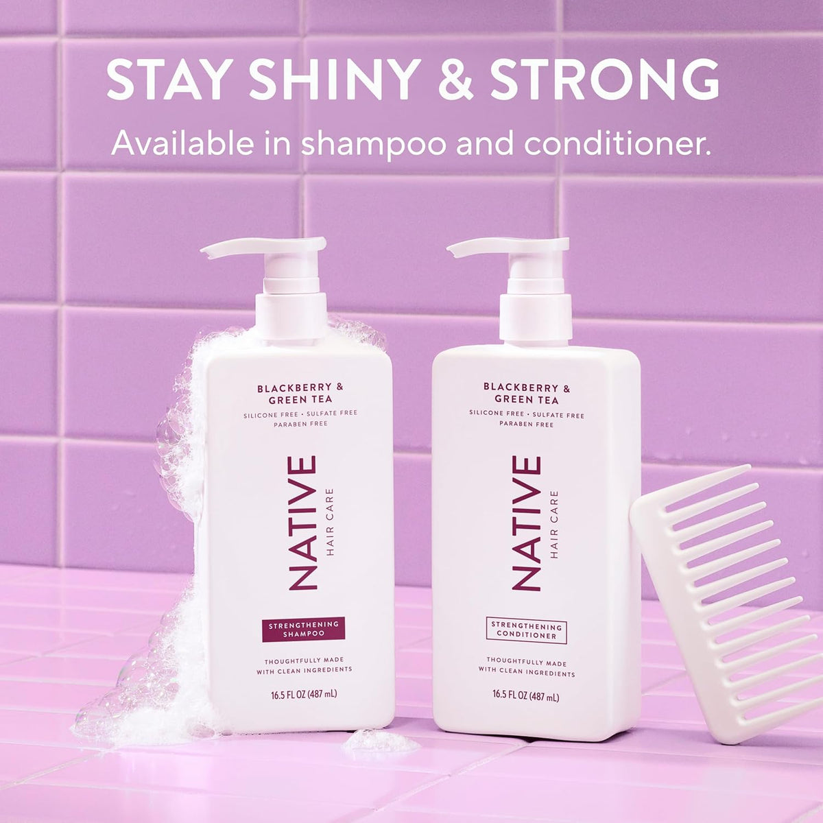 Native Strengthening Shampoo Blackberry & Green Tea 16.5 fl Oz – Mindful Hair Repair for Damaged, Frizz-Prone Strands