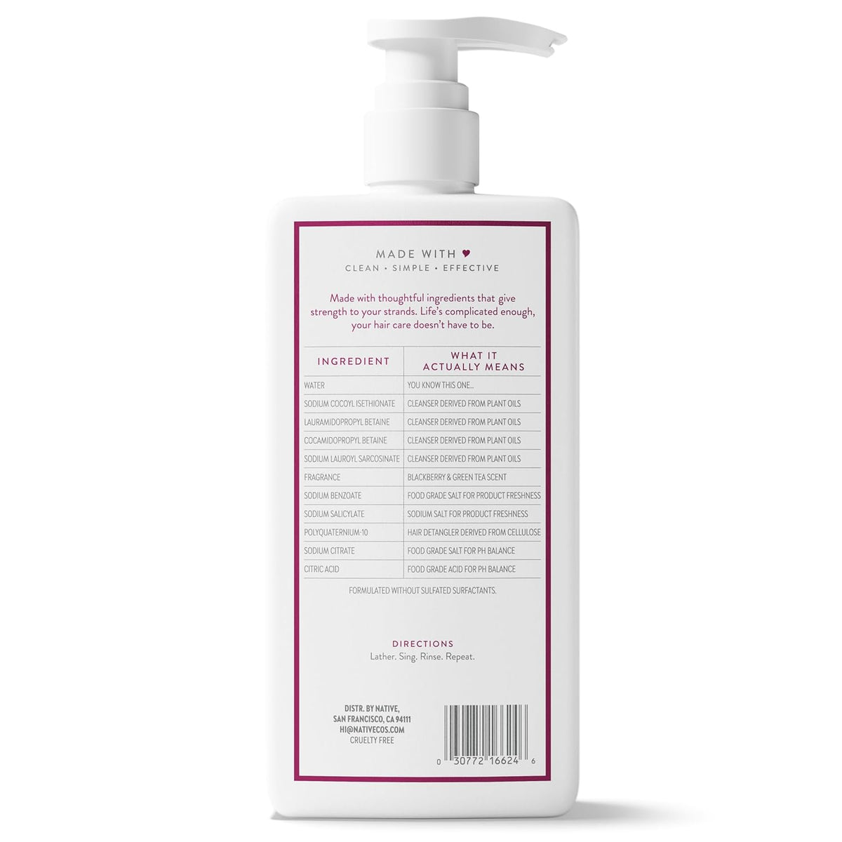 Native Strengthening Shampoo Blackberry & Green Tea 16.5 fl Oz – Mindful Hair Repair for Damaged, Frizz-Prone Strands
