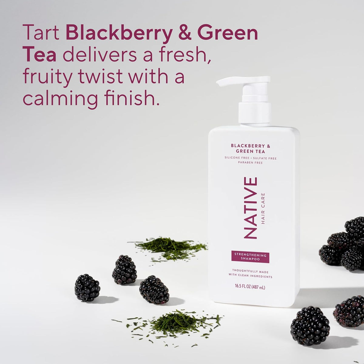 Native Strengthening Shampoo Blackberry & Green Tea 16.5 fl Oz – Mindful Hair Repair for Damaged, Frizz-Prone Strands