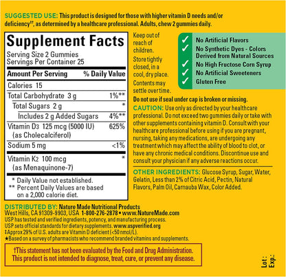 Nature Made Vitamin D3 K2 Gummies – Daily Self-Care Supplement, Peach-Flavored Chewable for Adults Prioritizing Healthy Aging