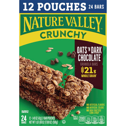 Nature Valley Crunchy Granola Bars, Oats 'n Dark Chocolate – Durable Trail Energy Bar for Backpacking Trips