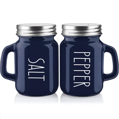Navy Blue Salt and Pepper Shakers Set, 4 oz Cute Modern Glass Shaker Sets with Stainless Steel Lids, Blue Kitchen Decor and Accessories for Home Restaurants Weddings