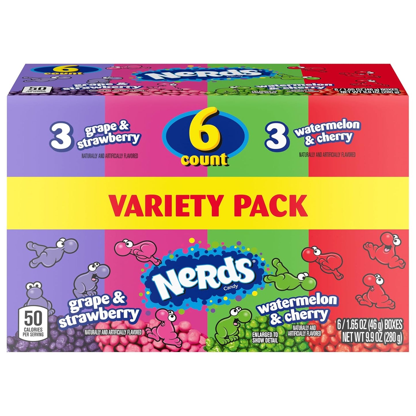NERDS Dual Variety Pack – Lunchbox Treat for School Kids, Grape Strawberry Watermelon Cherry Crunchy Candy, 6 Boxes