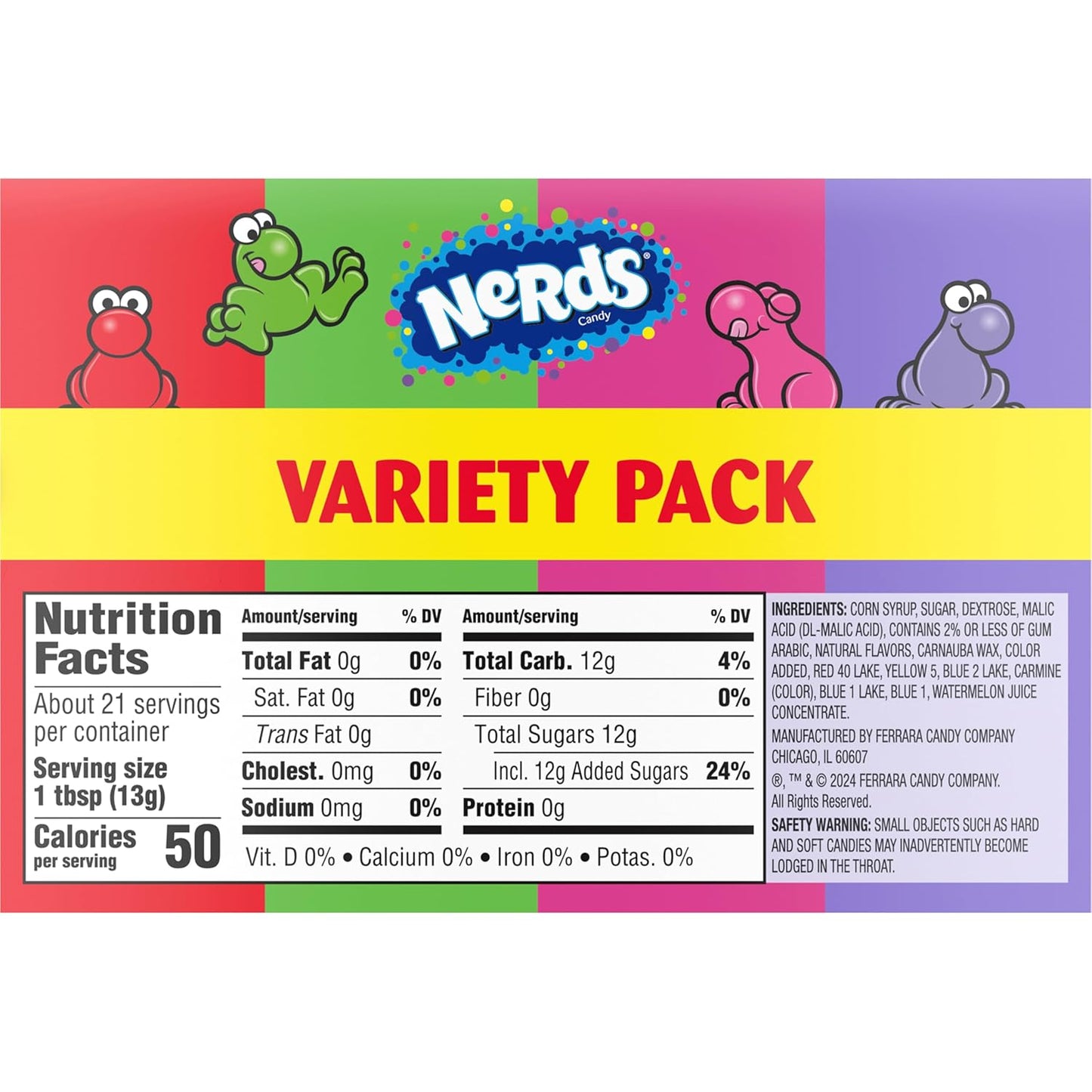 NERDS Dual Variety Pack – Lunchbox Treat for School Kids, Grape Strawberry Watermelon Cherry Crunchy Candy, 6 Boxes
