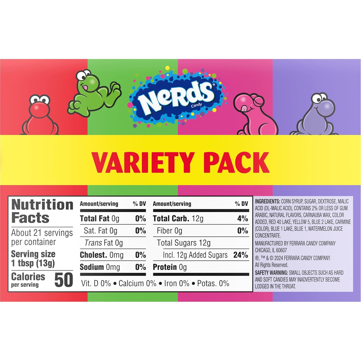 NERDS Dual Variety Pack – Lunchbox Treat for School Kids, Grape Strawberry Watermelon Cherry Crunchy Candy, 6 Boxes