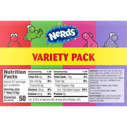 NERDS Dual Variety Pack – Lunchbox Treat for School Kids, Grape Strawberry Watermelon Cherry Crunchy Candy, 6 Boxes