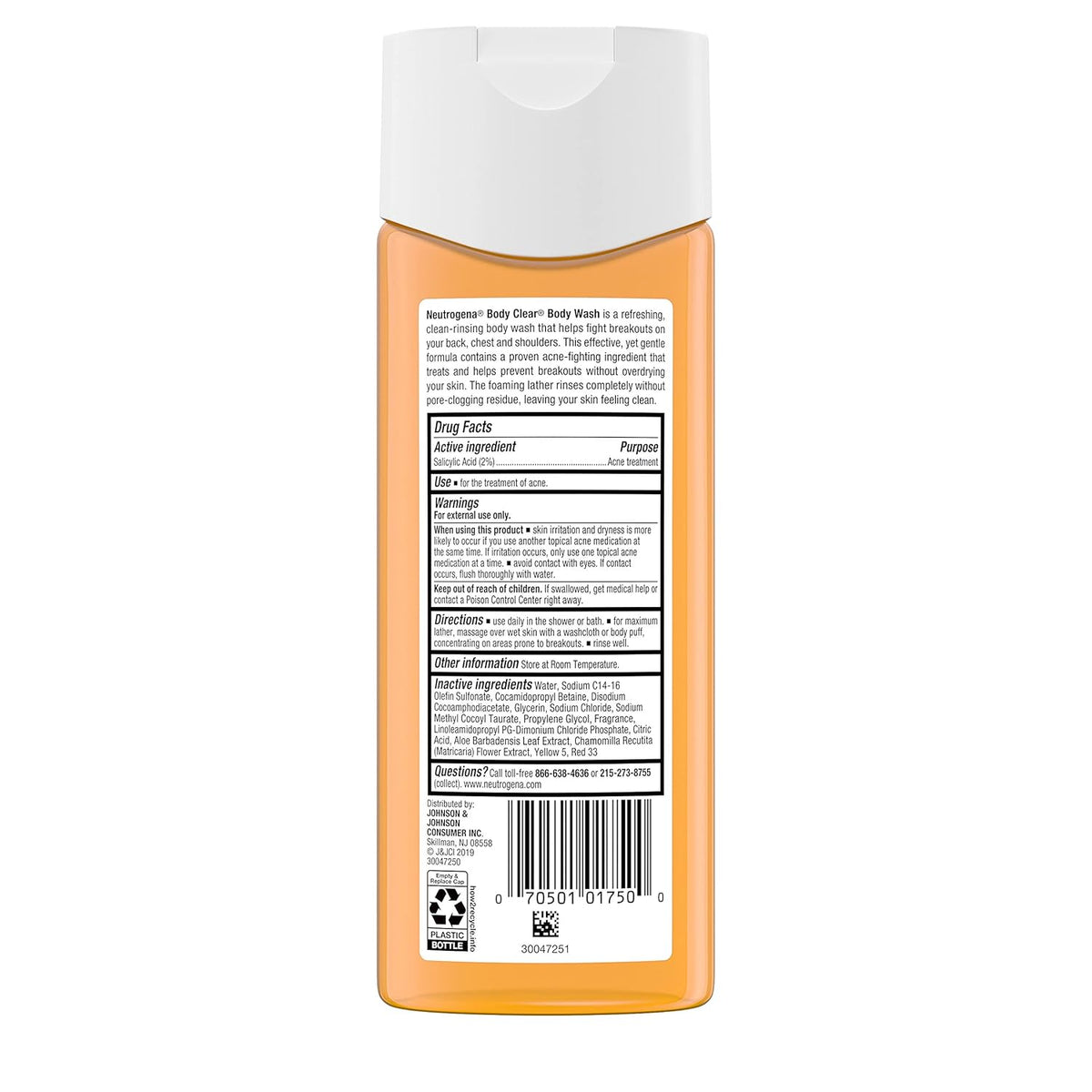 Neutrogena Body Clear Acne Body Wash – Teen Body Acne Wash for Family Bathroom, Gentle Unscented 3-Pack
